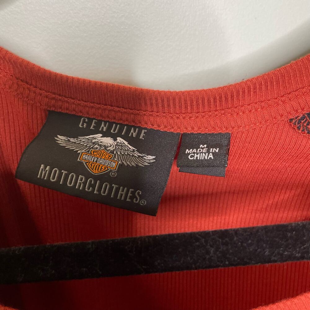 Harley-Davidson Ribbed Knit Long Sleeve Top Roses Spell Out Logo Orange Black‎ M - Picture 5 of 9